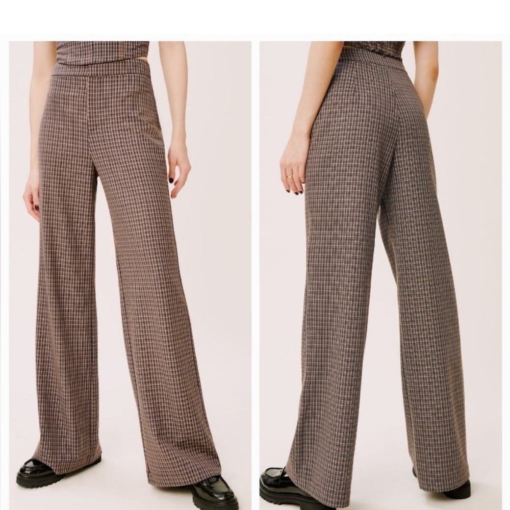 - NWT reformation faye pant in brown and navy check - size 0